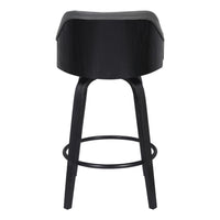 26 Inch Wooden and Leatherette Swivel Barstool, Black and Gray - BM236781