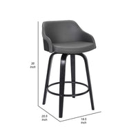 26 Inch Wooden and Leatherette Swivel Barstool, Black and Gray - BM236781