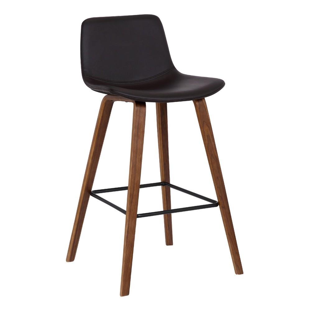 35 Inch Wooden Barstool with Leatherette Seat, Brown - BM236787