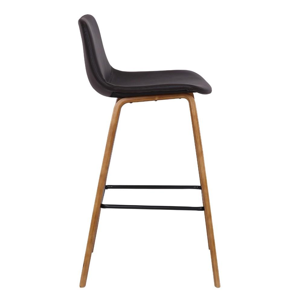 35 Inch Wooden Barstool with Leatherette Seat, Brown - BM236787