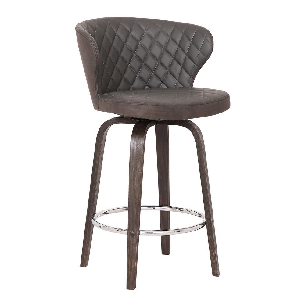 Curved Back Leatherette Barstool with Swivel Mechanism, Brown - BM236834