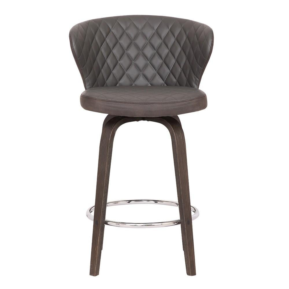 Curved Back Leatherette Barstool with Swivel Mechanism, Brown - BM236834