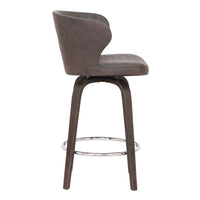 Curved Back Leatherette Barstool with Swivel Mechanism, Brown - BM236834