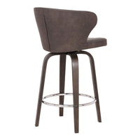 Curved Back Leatherette Barstool with Swivel Mechanism, Brown - BM236834