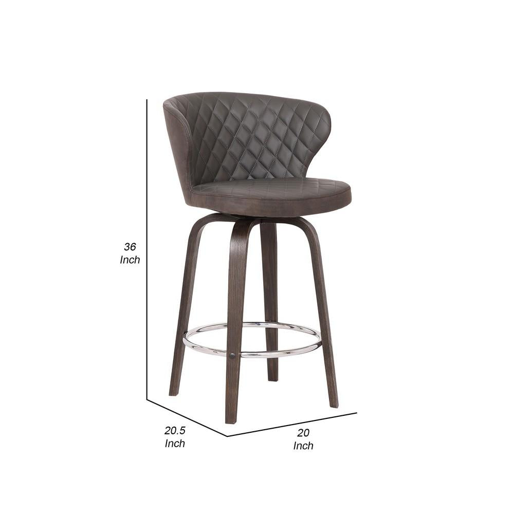 Curved Back Leatherette Barstool with Swivel Mechanism, Brown - BM236834