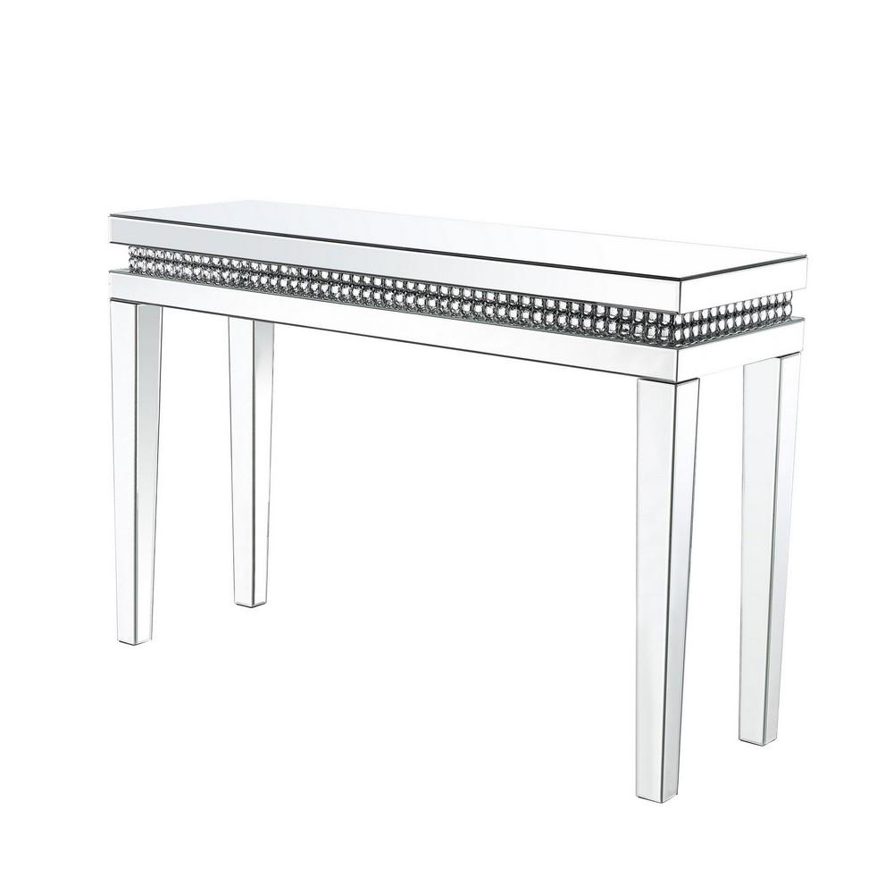 Mirror Inlay Sofa Table with Faux Crystal Accents, Silver - BM238106