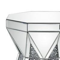 Multiple Faceted Mirrored End Table with Faux Diamonds, Silver - BM238109