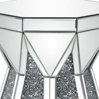 Multiple Faceted Mirrored End Table with Faux Diamonds, Silver - BM238109