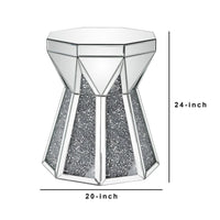 Multiple Faceted Mirrored End Table with Faux Diamonds, Silver - BM238109