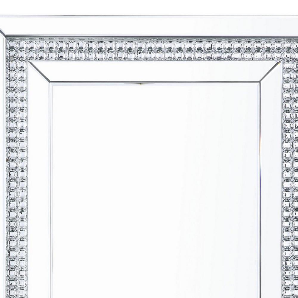 Rectangular Mirrored Wall Decor with Faux Crystals, Silver - BM238112