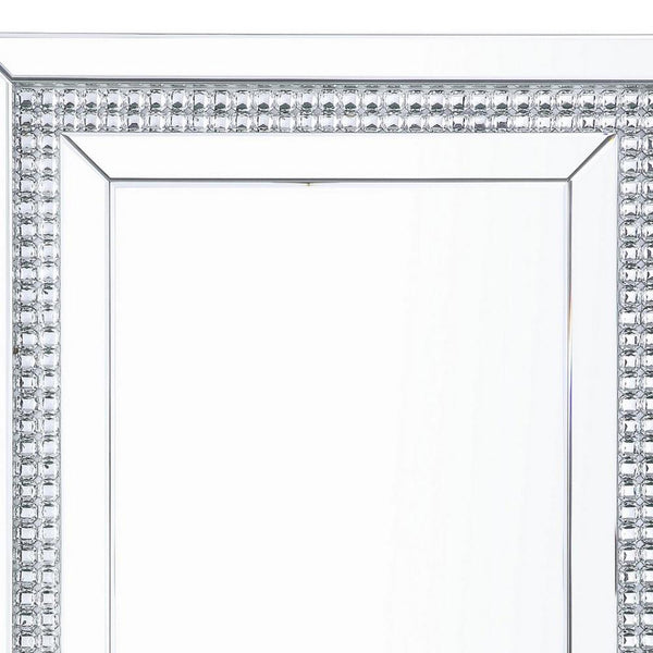 Rectangular Mirrored Wall Decor with Faux Crystals, Silver - BM238112