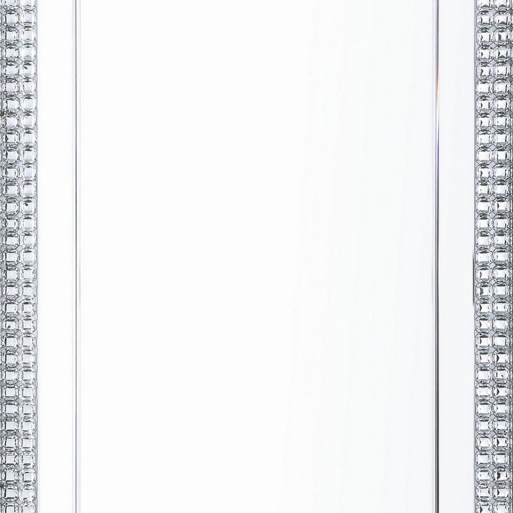 Rectangular Mirrored Wall Decor with Faux Crystals, Silver - BM238112