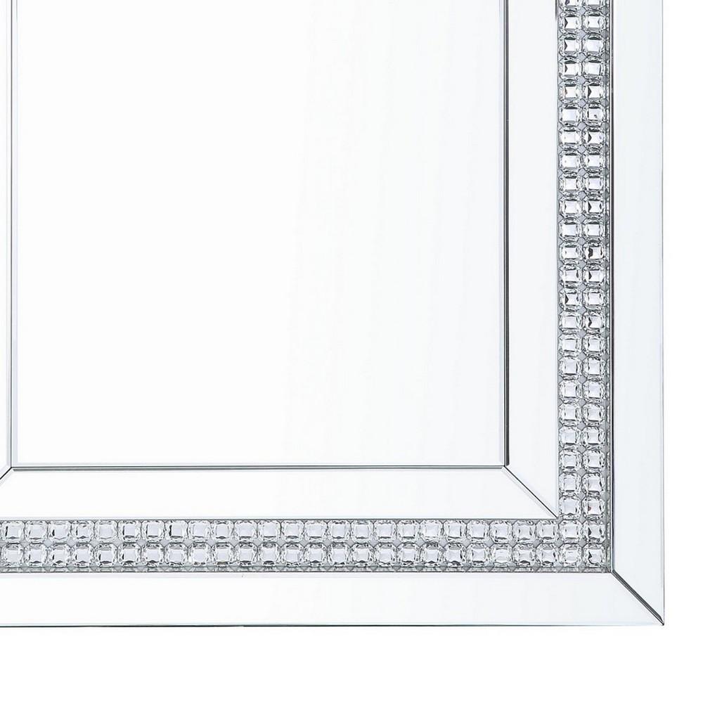 Rectangular Mirrored Wall Decor with Faux Crystals, Silver - BM238112