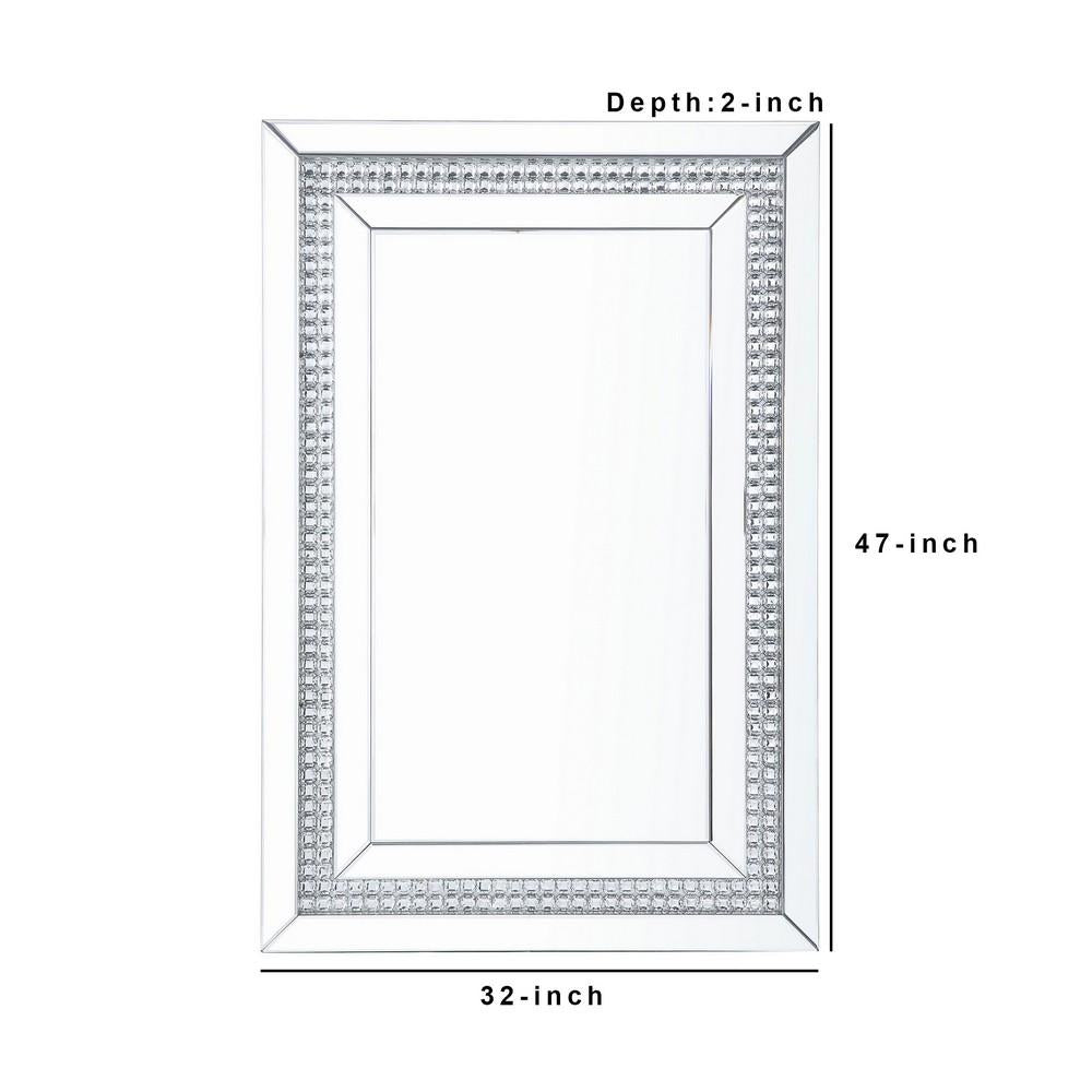 Rectangular Mirrored Wall Decor with Faux Crystals, Silver - BM238112