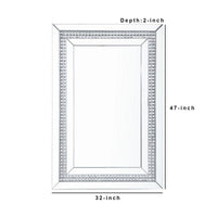 Rectangular Mirrored Wall Decor with Faux Crystals, Silver - BM238112