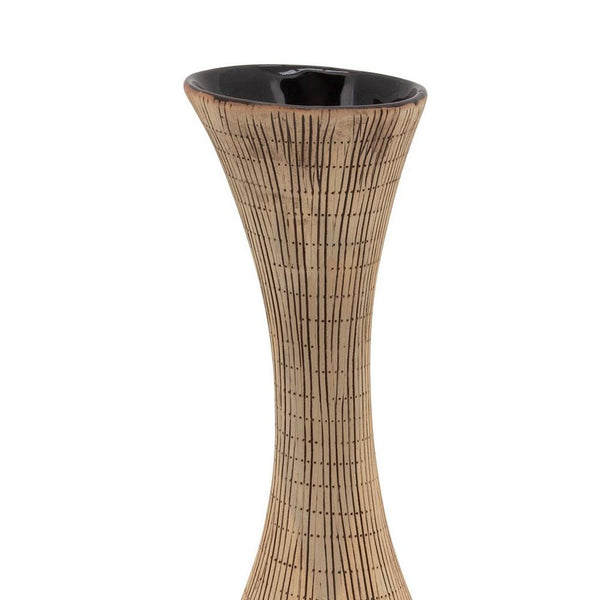 20'' Pot Bellied Shape Ceramic Vase with Sleek Flared Neck, Beige - BM238123