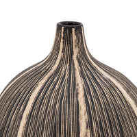 Bellied Shape Ceramic Vase with Textured Lines, Brown - BM238124