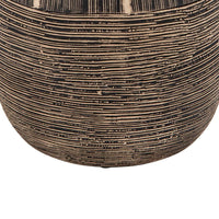Bellied Shape Ceramic Vase with Textured Lines, Brown - BM238124