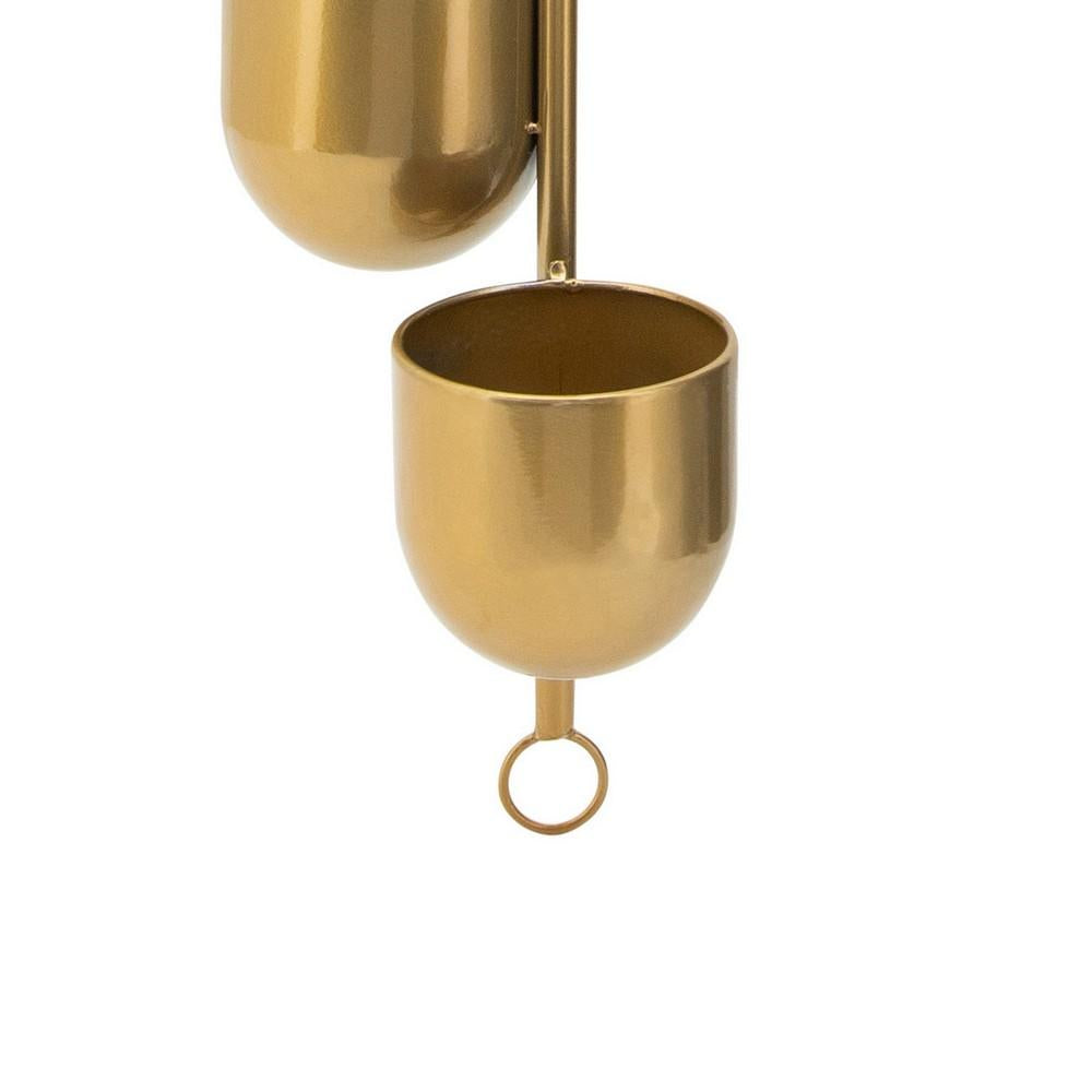 20 Inch Hanging Design 3 Dome Metal Planters, Gold - BM238126