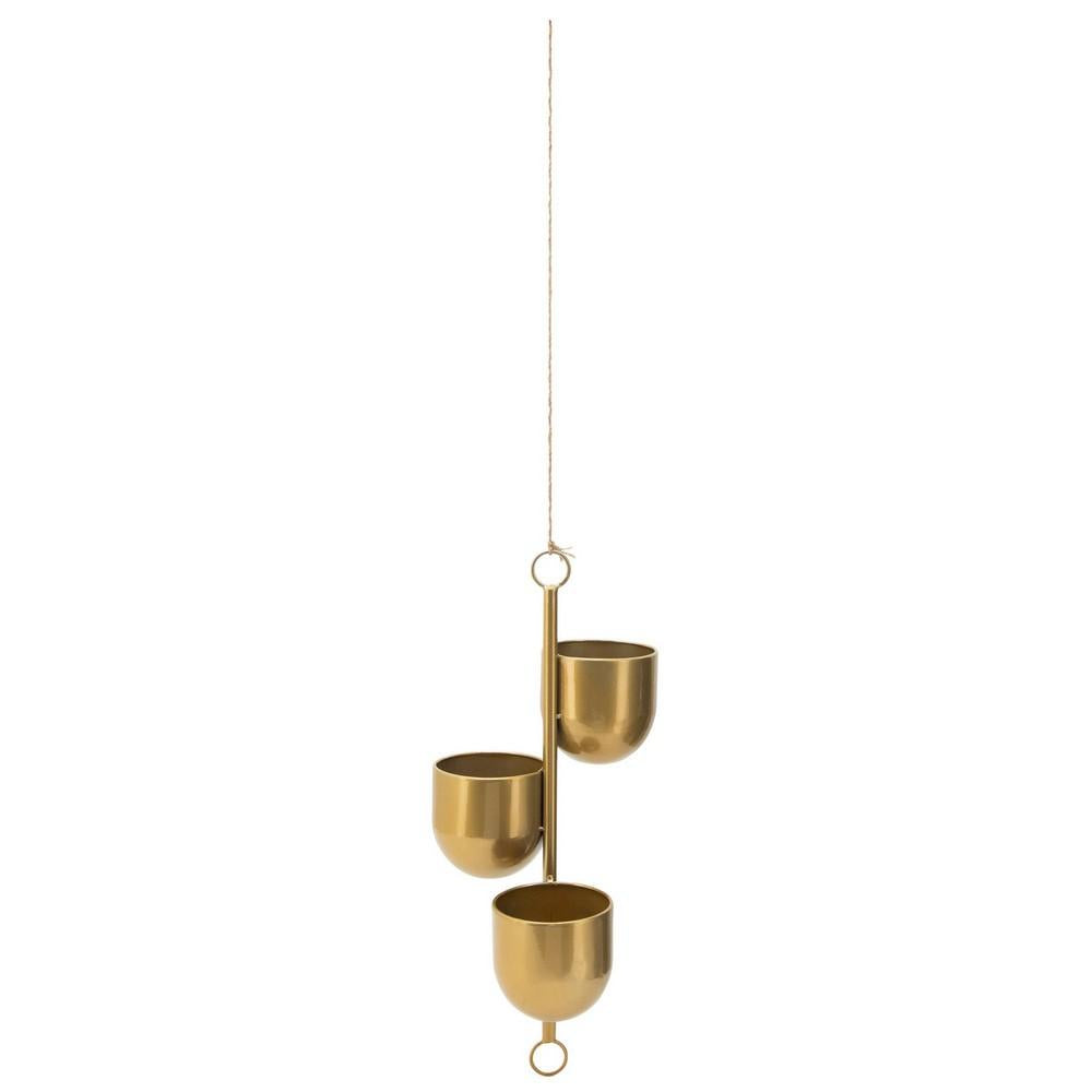 20 Inch Hanging Design 3 Dome Metal Planters, Gold - BM238126