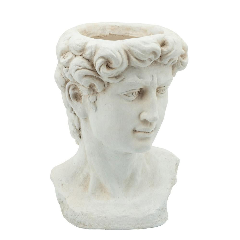 Male Head Resin Planter with Round Opening, White - BM238139