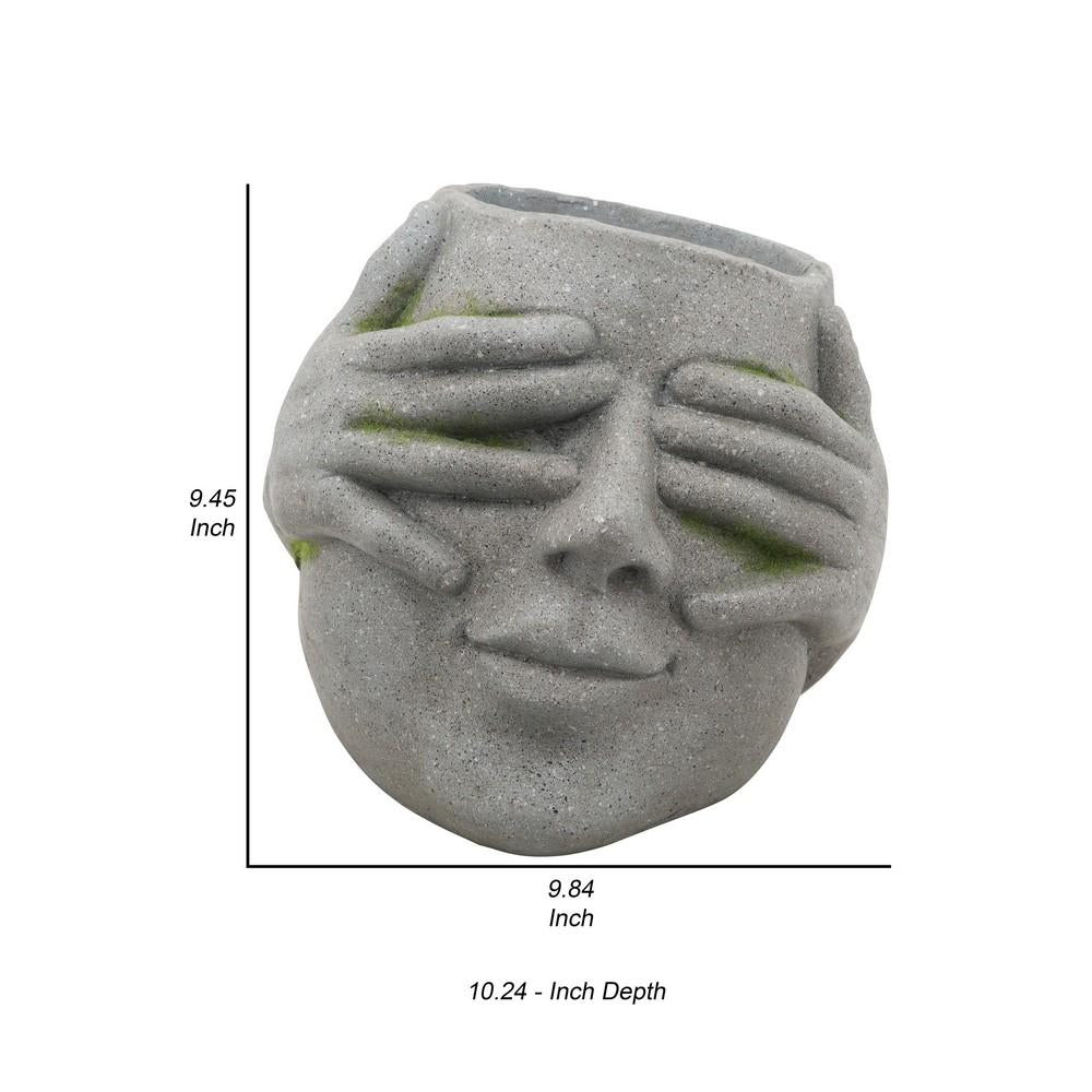 Resin Human Head Planter with Hands on Eyes, Gray - BM238146