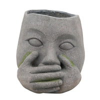 Resin Human Head Planter with Hands on Mouth, Gray - BM238147