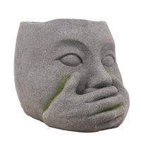 Resin Human Head Planter with Hands on Mouth, Gray - BM238147