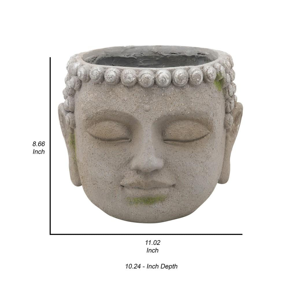 Buddha Head Design Resin Planter with Round Opening, Gray - BM238152