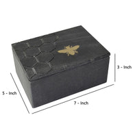 Rectangular Marble Box with Bee Accent and Hexagonal Patten, Black - BM238158