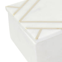 Rectangular Marble Box with Geometric Design Accent, White - BM238166