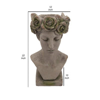 22 Inches Resin Lady Bust with Floral Designed Head, Gray - BM238206