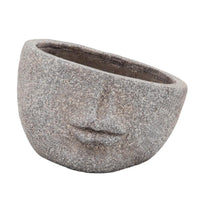 8 Inches Resin Half Face Textured Planter, Taupe Gray - BM238220