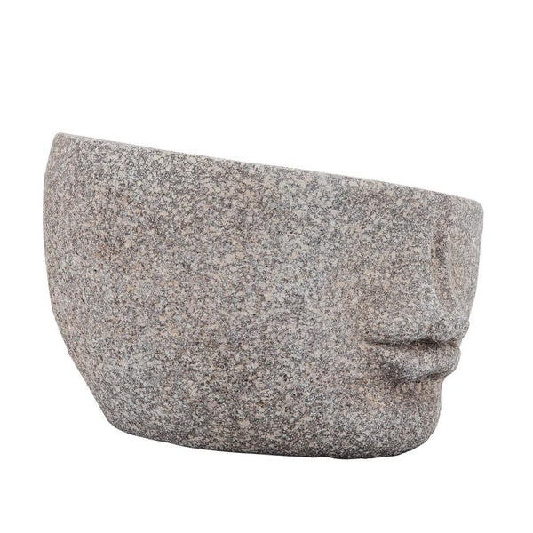 8 Inches Resin Half Face Textured Planter, Taupe Gray - BM238220