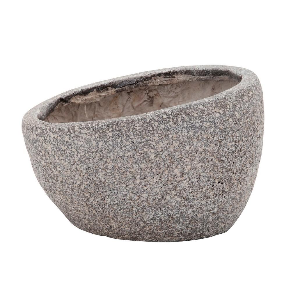 8 Inches Resin Half Face Textured Planter, Taupe Gray - BM238220