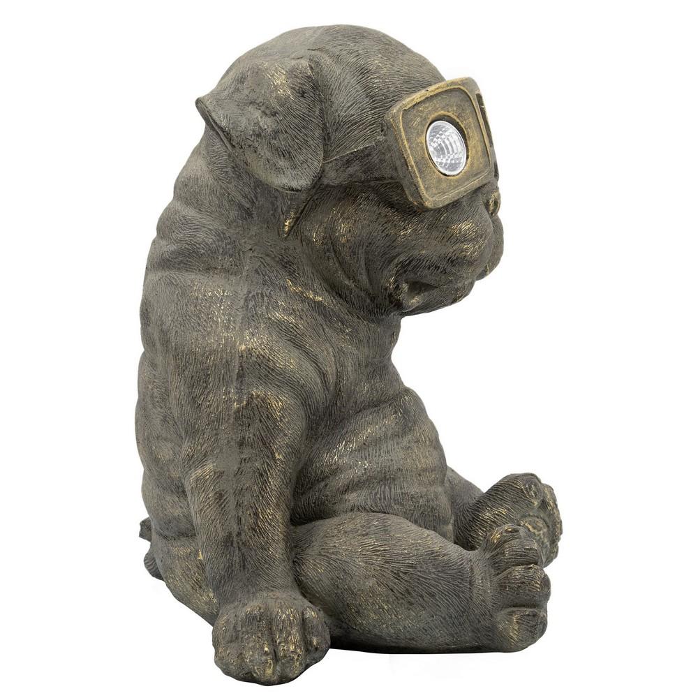 15 Inches Resin Slouching Dog Accent Decor with Solar Glasses, Antique Gold - BM238228