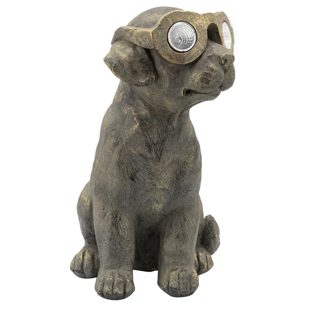 15 Inches Resin Sitting Dog Accent Decor with Solar, Antique Gold - BM238229