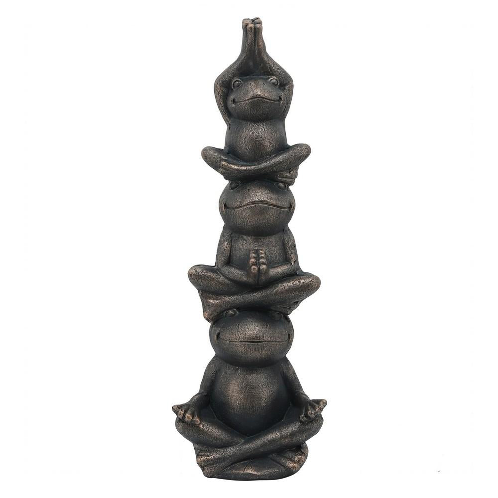 24 Inches Resin Stacked Meditating 3 Frog Accent Decor, Bronze - BM238235