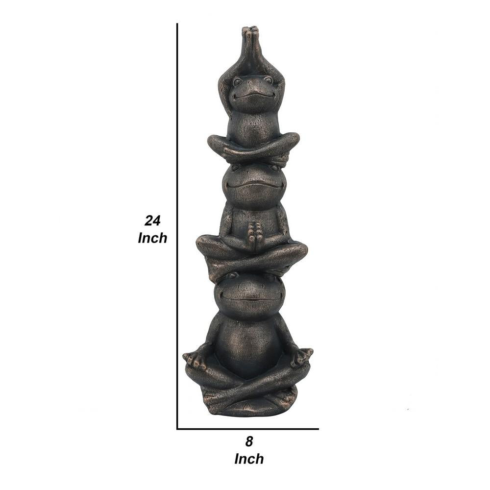 24 Inches Resin Stacked Meditating 3 Frog Accent Decor, Bronze - BM238235