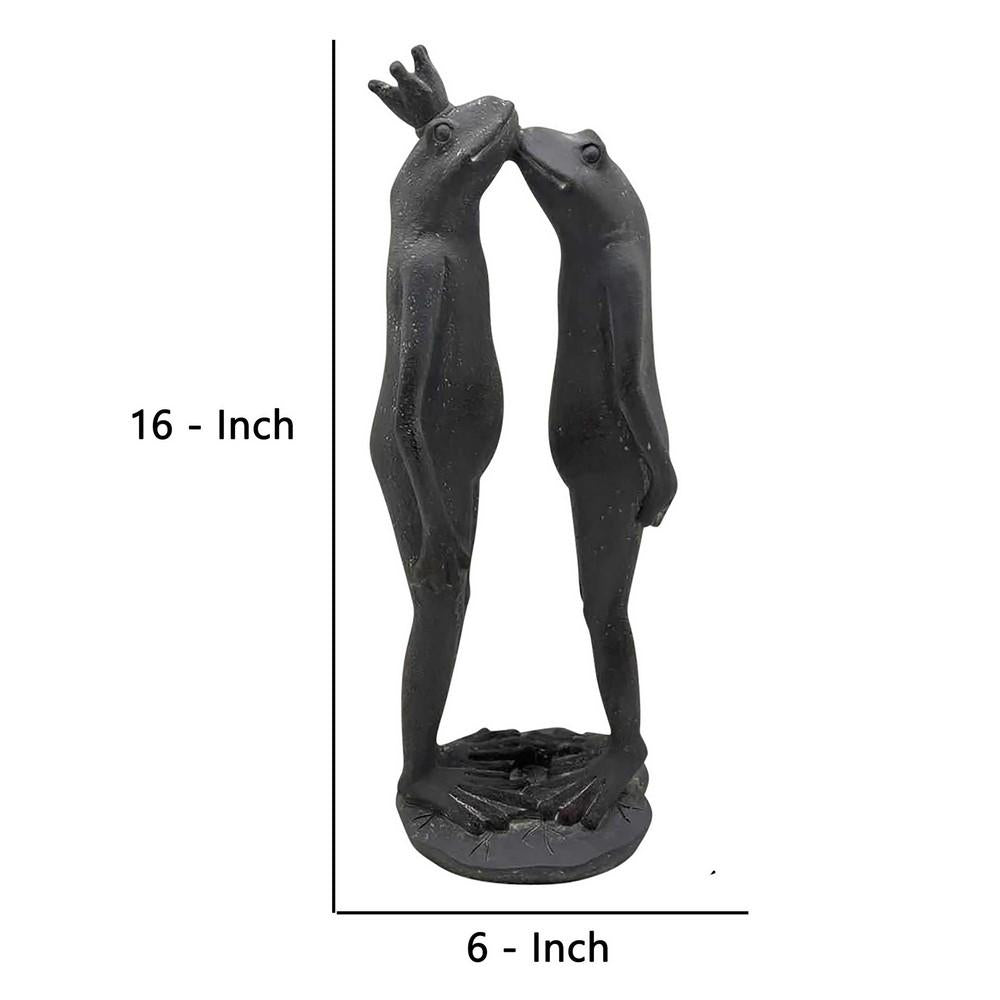 16 Inch Resin 2 Standing, Loving Frogs Accent Decor, Round Base, Black - BM238237