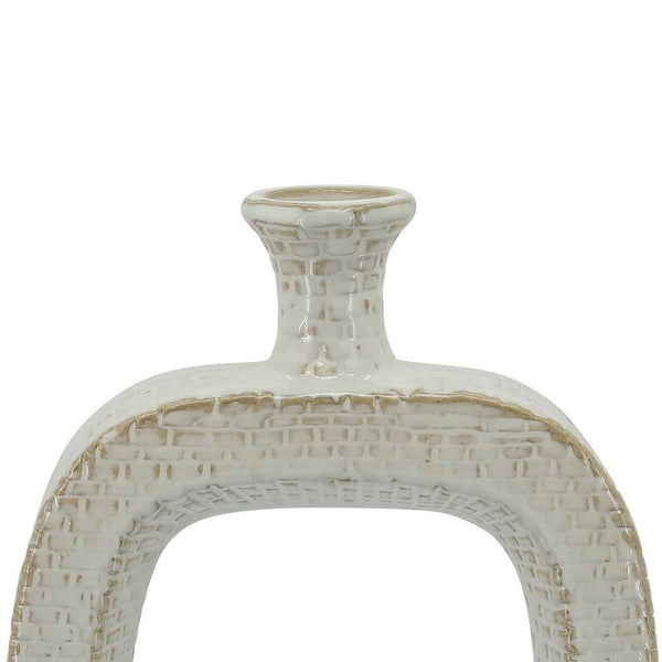 14 Inch 2 Tone Open Design Curved Ceramic Vase, Gray - BM238258