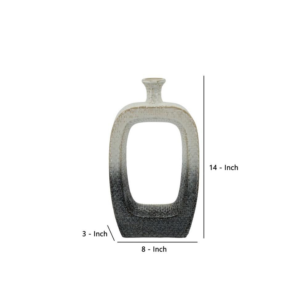 14 Inch 2 Tone Open Design Curved Ceramic Vase, Gray - BM238258