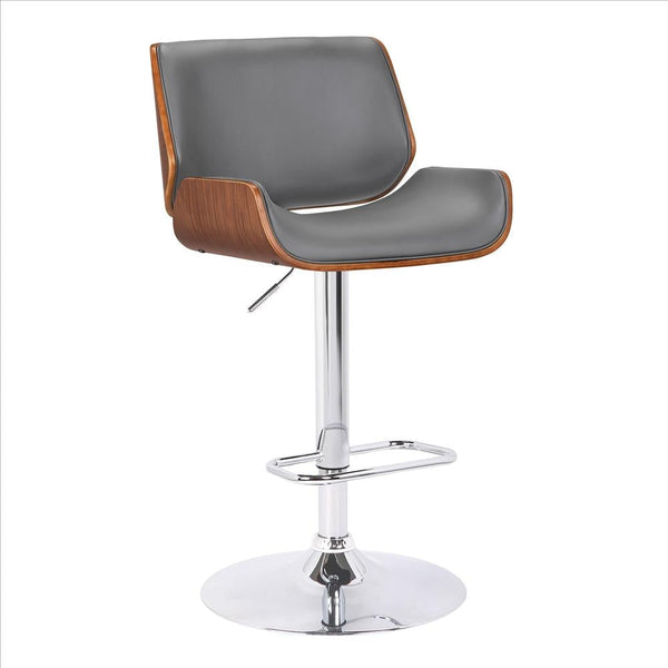 Curved Design Leatherette Barstool with Swivel Mechanism, Gray - BM238328