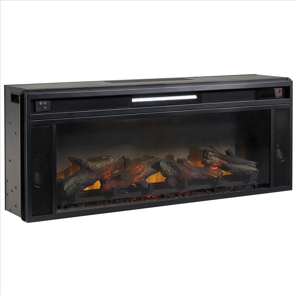 benzara 43 Inches Electric Fireplace Insert with Log Set Look Black - BM238418