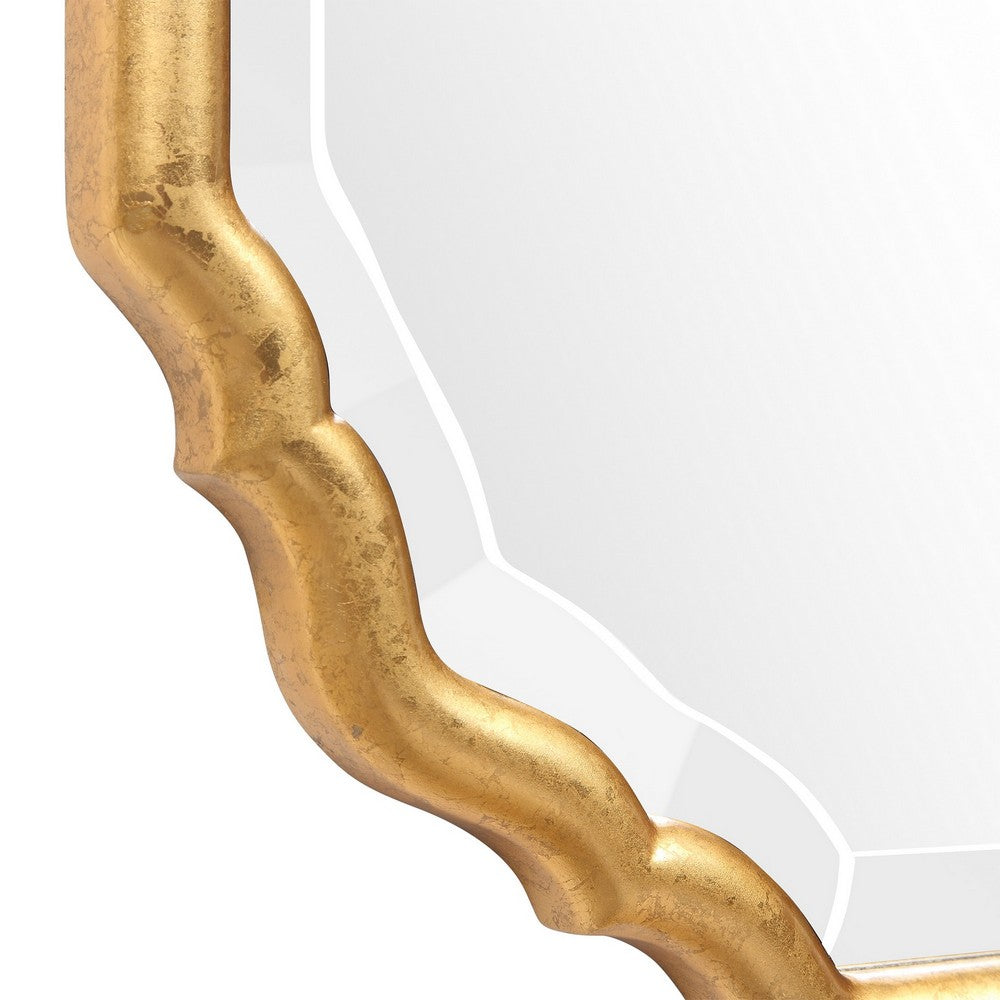 32 Inches Curved Design Wooden Vanity Mirror, Gold - BM239363