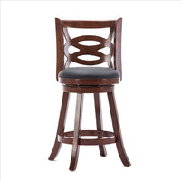 24 Inches Swivel Wooden Counter Stool with Geometric Back, Brown - BM239710