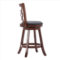 24 Inches Swivel Wooden Counter Stool with Geometric Back, Brown - BM239710