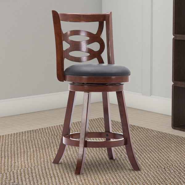 24 Inches Swivel Wooden Counter Stool with Geometric Back, Brown - BM239710