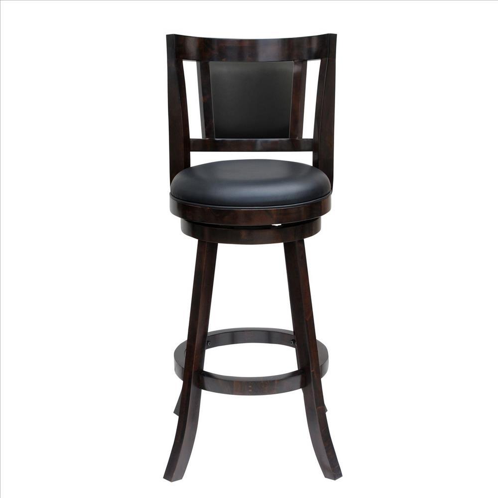 24 Inches Swivel Wooden Frame Counter Stool with Padded Back, Dark Brown - BM239713
