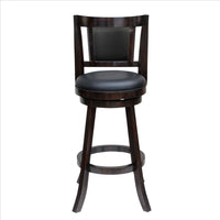 24 Inches Swivel Wooden Frame Counter Stool with Padded Back, Dark Brown - BM239713